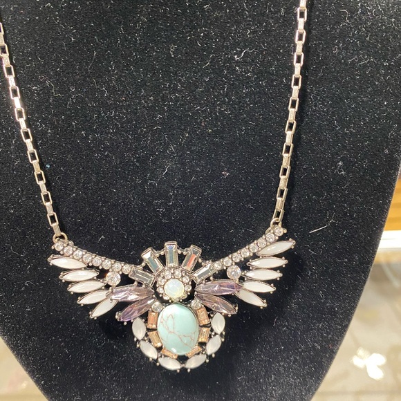 Rhinestone and FauxTurquoise “Winged” Necklace Statement Necklace Lovely Vintage - Picture 3 of 6